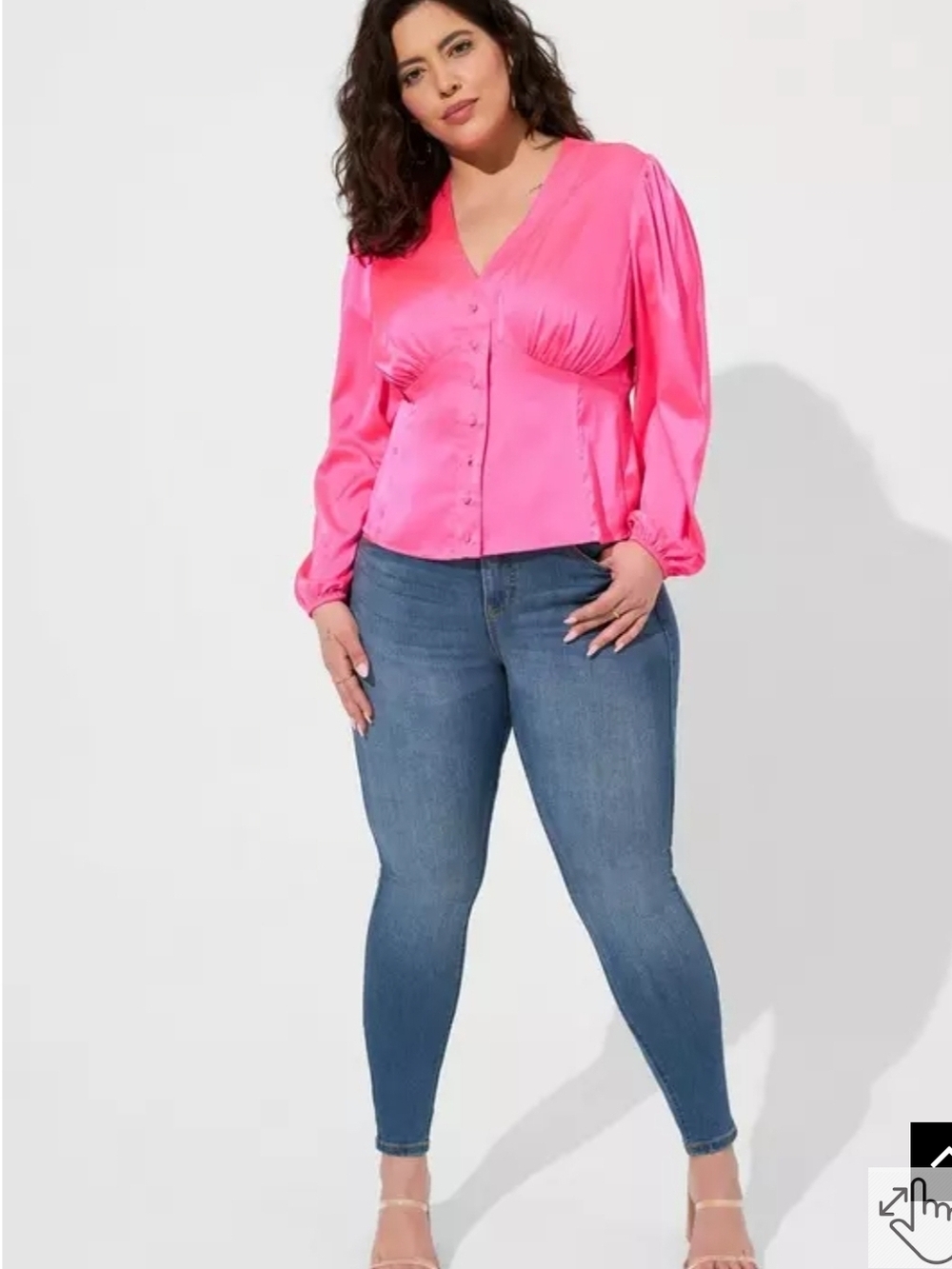 Torrid Bright Pink Satin Button-Up Blouse